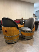 Whiskey & Wine Barrel Lounge Chair — Hidden Storage, Memory Foam, Black Upholstery