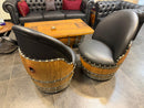 Whiskey & Wine Barrel Lounge Chair — Hidden Storage, Memory Foam, Black Upholstery
