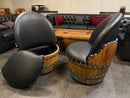 Whiskey & Wine Barrel Lounge Chair — Hidden Storage, Memory Foam, Black Upholstery