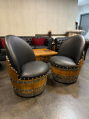 Whiskey & Wine Barrel Lounge Chair — Hidden Storage, Memory Foam, Black Upholstery