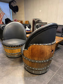Whiskey & Wine Barrel Lounge Chair — Hidden Storage, Memory Foam, Black Upholstery