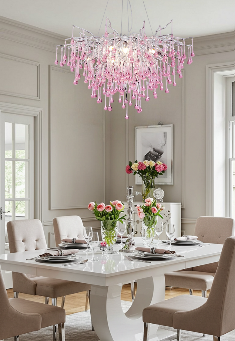 Imbersago | Modern Pink Crystal Chandelier for Living Room, Dining Room, Bedroom