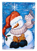 Gingerbread and Snowflake Snowman House Flag 28x40 Porch Sleeve Pole Decorative Outside Yard Banner Artwork Wall Hanging, Polyester