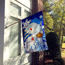 Snowflake Buddies Snowman House Flag 28x40 Porch Sleeve Pole Decorative Outside Yard Banner Artwork Wall Hanging, Polyester
