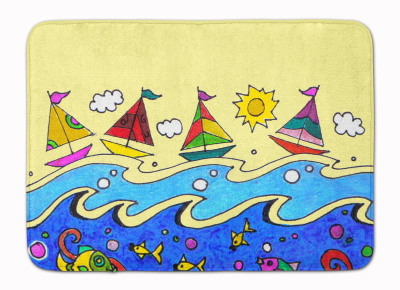 Summer Sail Away Sailboats Machine Washable Memory Foam Mat PJC1105RUG