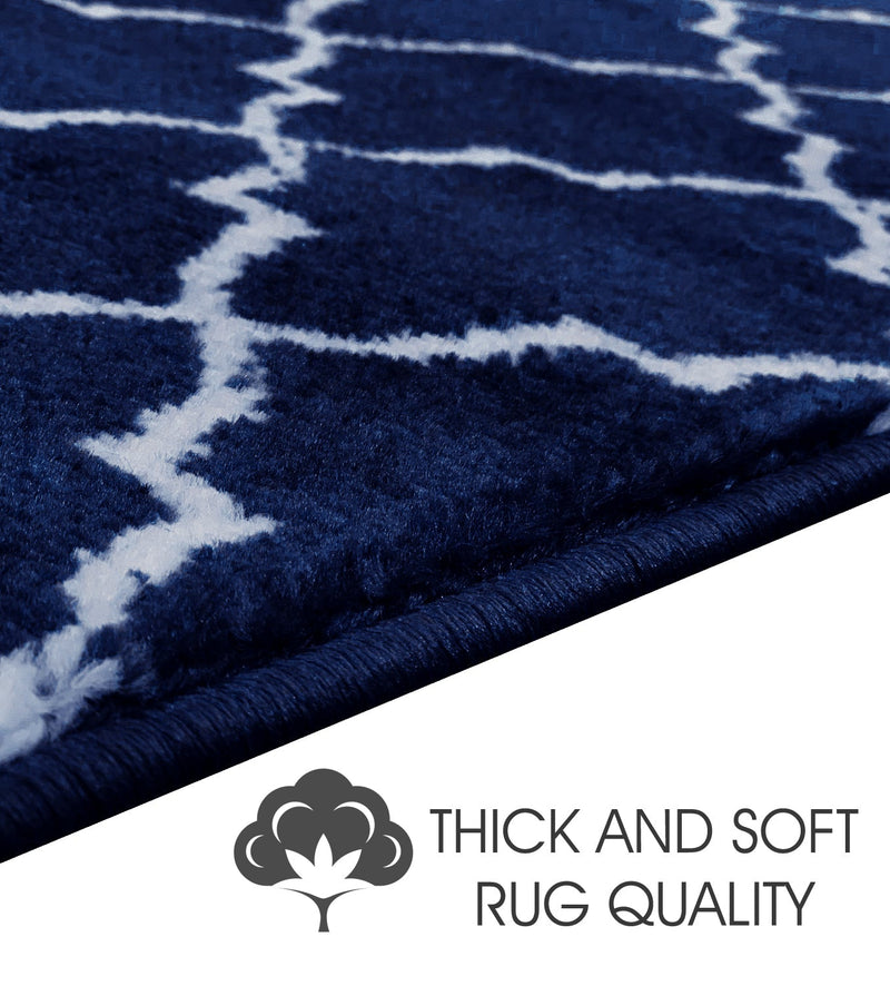 Sussex Home, Landing Rug, Slip Resistant Indoor Carpets Includes Adhesive Tape 2' x 3'-Trellisville Collection | Navy&White