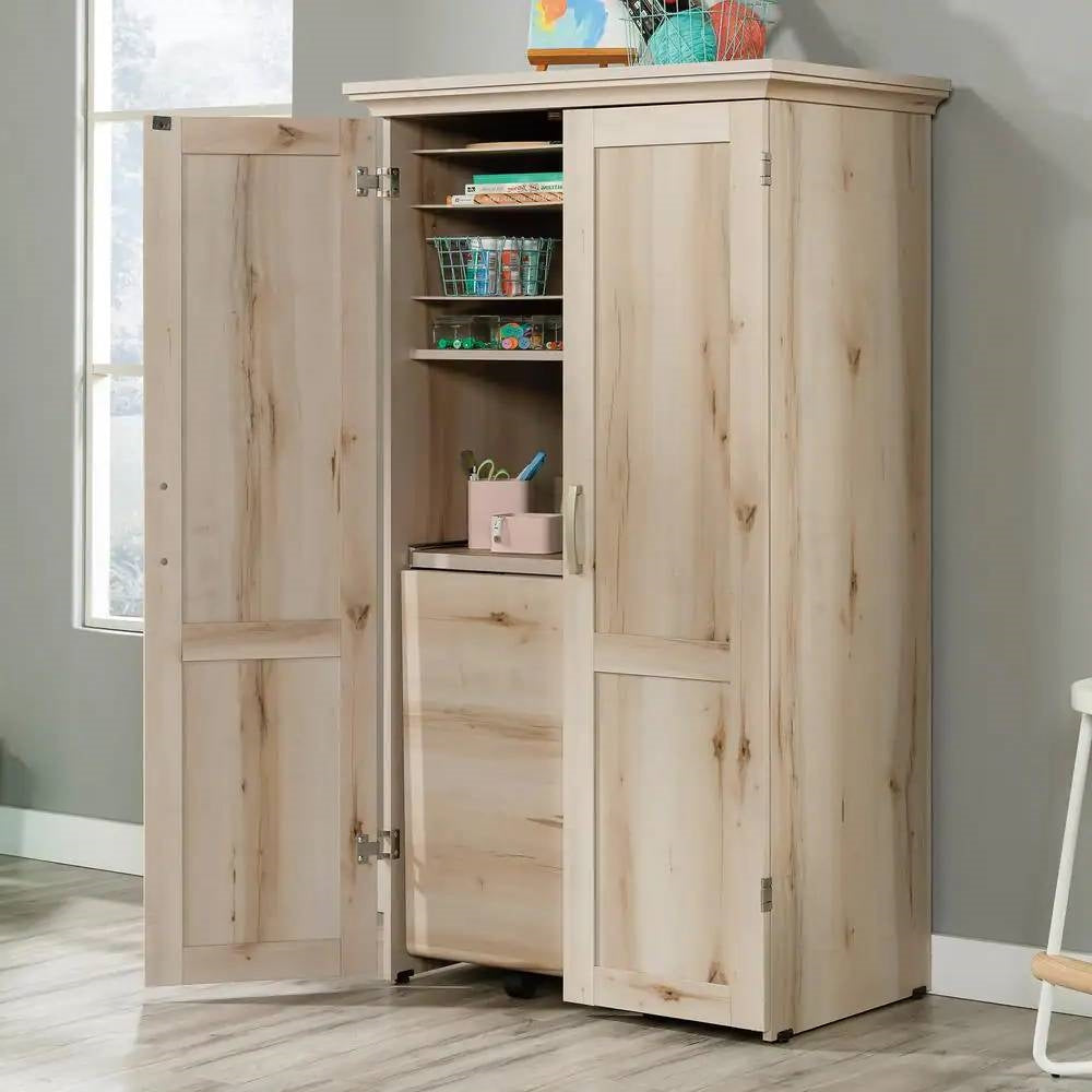 Drop Leaf Computer Desk Craft Table Armoire in Maple Wood Finish - Made in USA, photo 3 of 5