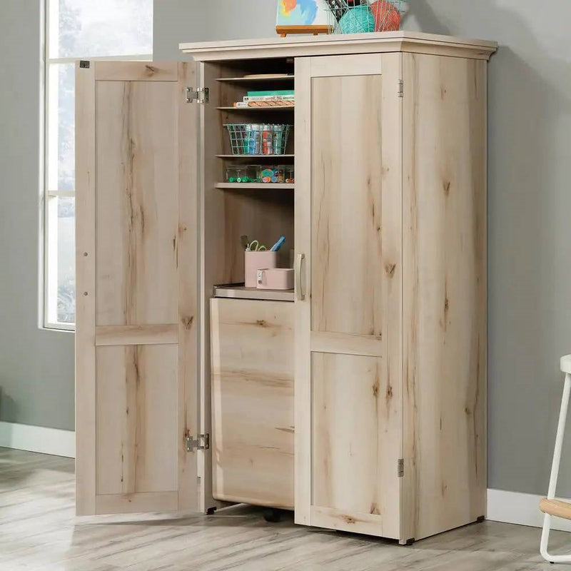 Drop Leaf Computer Desk Craft Table Armoire in Maple Wood Finish - Made in USA, photo 3 of 5