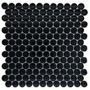 Black 12x12 Glossy Penny Round Glass Mosaic Tile (5 pack, 5 sq ft/case) - Sample