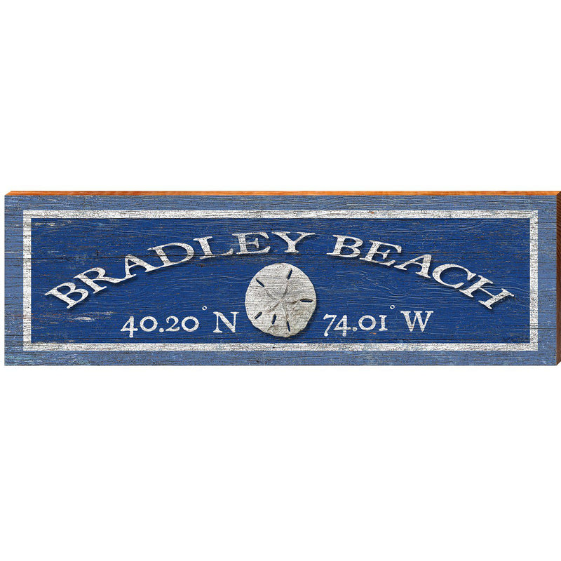 Bradley Beach Sand Dollar Navy Latitude Longitude | Wall Art Print on Real Wood