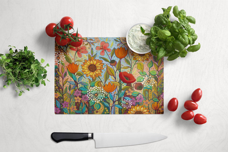 Joy in the Morning Flowers Glass Cutting Boards – Durable, Decorative Kitchen Art Large PPD3017LCB