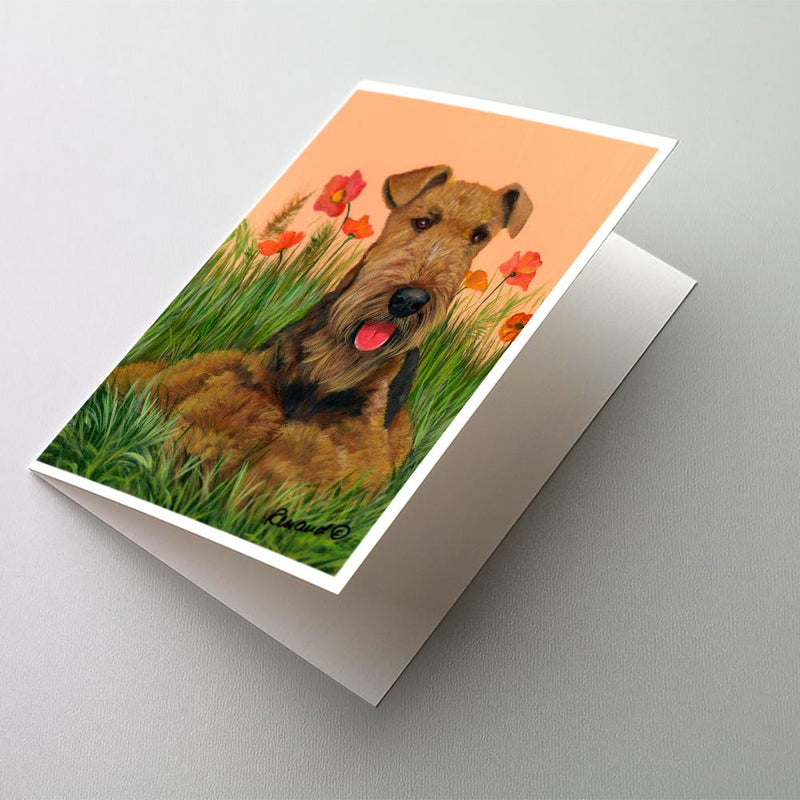 Airedale Terrier Poppies Greeting Cards and Envelopes Pack of 8