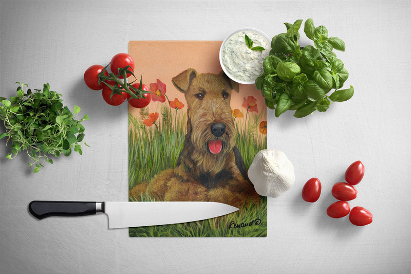 Airedale Terrier Poppies Glass Cutting Board Large PPP3003LCB