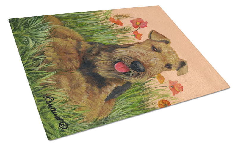 Airedale Terrier Poppies Glass Cutting Board Large PPP3003LCB