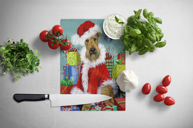 Airedale Santa Christmas Glass Cutting Board Large PPP3004LCB