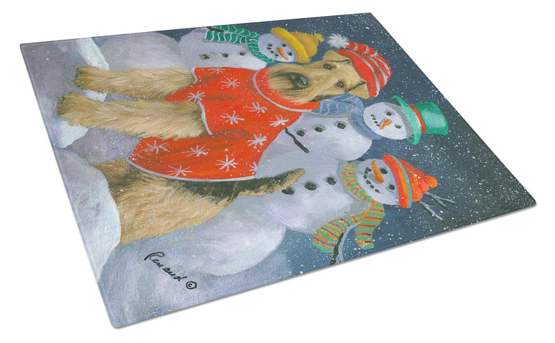 Airedale Snowpeople Christmas Glass Cutting Board Large PPP3005LCB