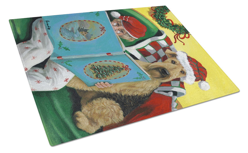 Airedale Storybook Tails Christmas Glass Cutting Board Large PPP3006LCB