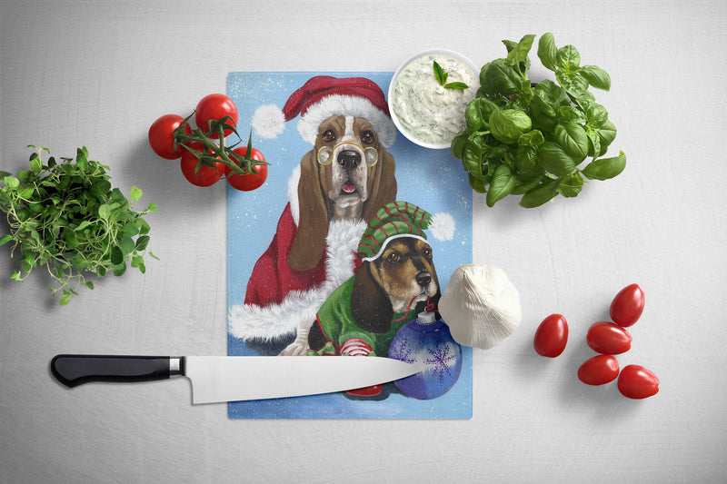 Basset Hound Santa Christmas Glass Cutting Board Large PPP3012LCB