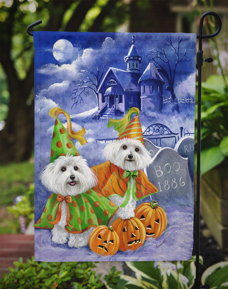 Bichon Frise Halloween Haunted House Garden Flag – Decorative Outdoor Yard Flag PPP3022GF