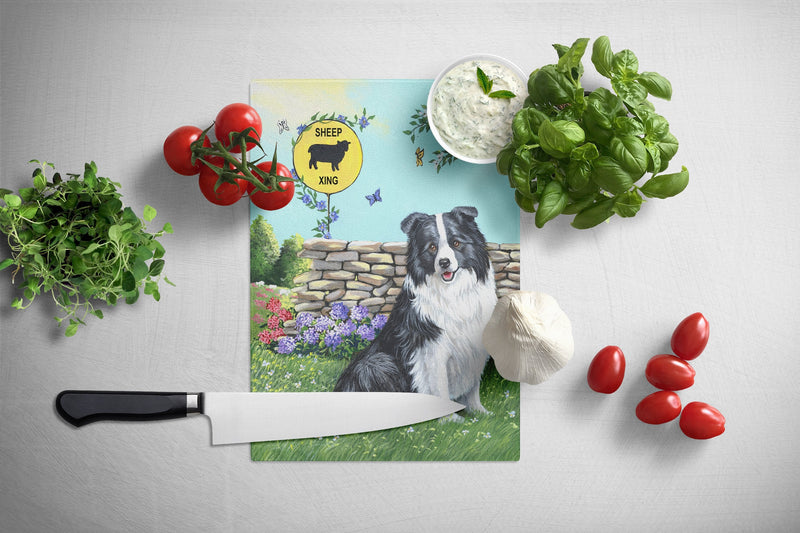 Border Collie Crossing Glass Cutting Boards – Durable, Decorative Kitchen Art Large PPP3030LCB