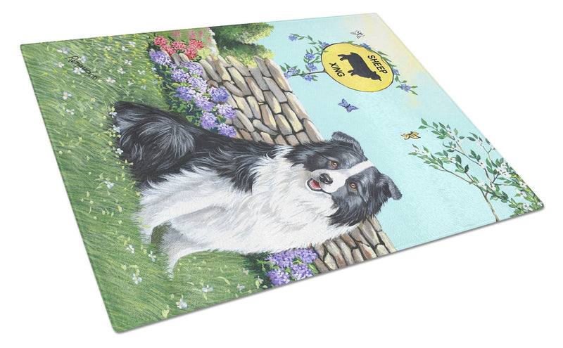 Border Collie Crossing Glass Cutting Boards – Durable, Decorative Kitchen Art Large PPP3030LCB