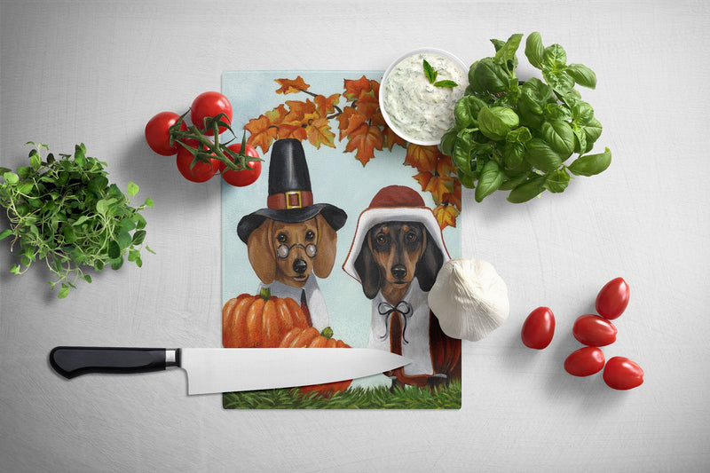 Dachshund Thanksgiving Pilgrims Glass Cutting Board Large PPP3087LCB