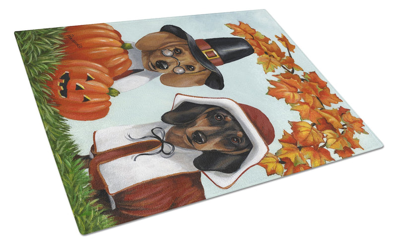 Dachshund Thanksgiving Pilgrims Glass Cutting Board Large PPP3087LCB