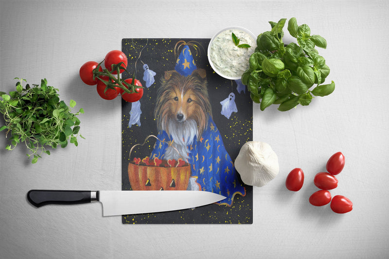 Sheltie Halloween Witch Glass Cutting Boards – Durable, Decorative Kitchen Art Large PPP3186LCB