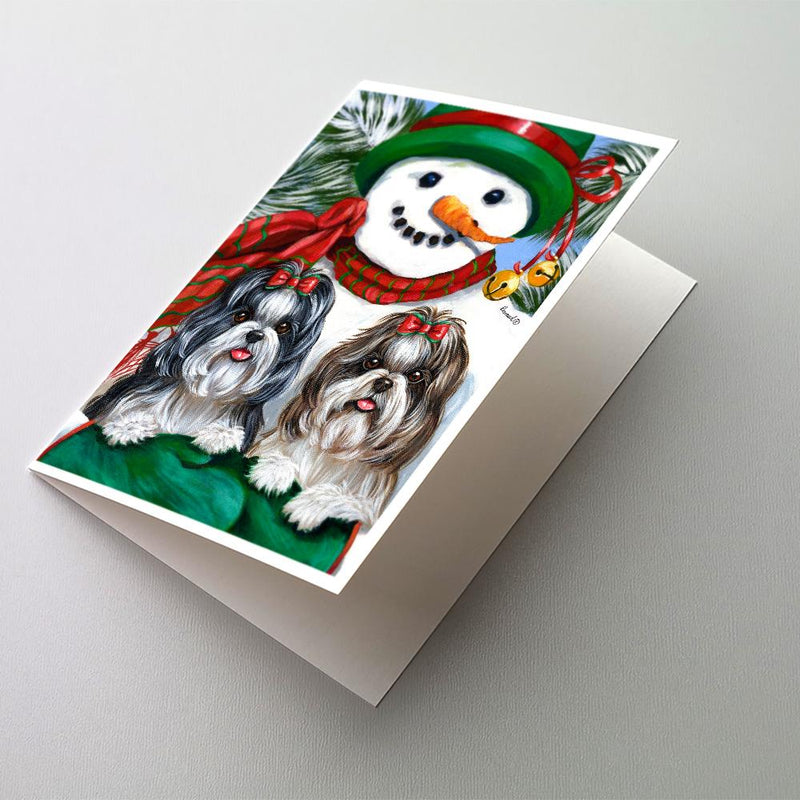 Shih Tzu Christmas Snowman Greeting Cards and Envelopes Pack of 8