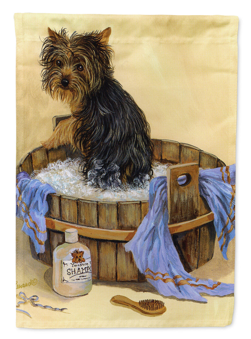 Yorkie Bath Time Flag Canvas House Size PPP3244CHF