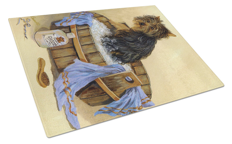 Yorkie Bath Time Glass Cutting Board Large PPP3244LCB