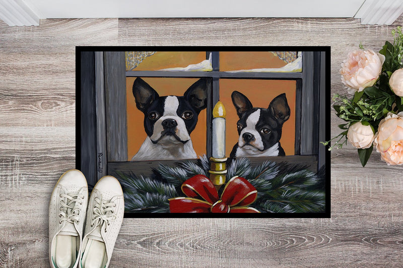 Boston Terrier Looking for Santa Christmas Indoor or Outdoor Mat 24x36 PPP3248JMAT