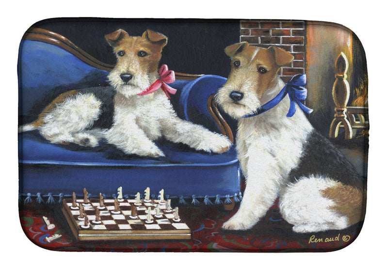 Fox Terrier Checkmates Dish Drying Mat – Absorbent, Artistic Kitchen Essentials PPP3261DDM
