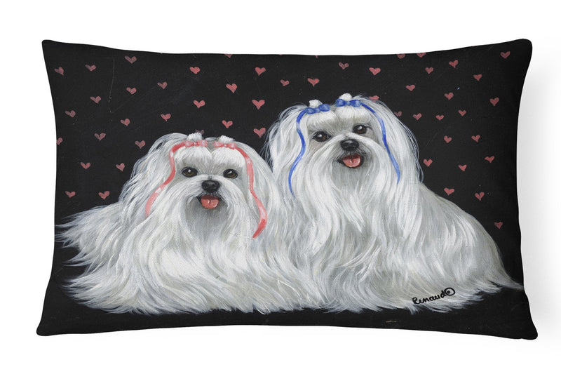 Maltese Sweethearts Canvas Fabric Decorative Pillow PPP3263PW1216