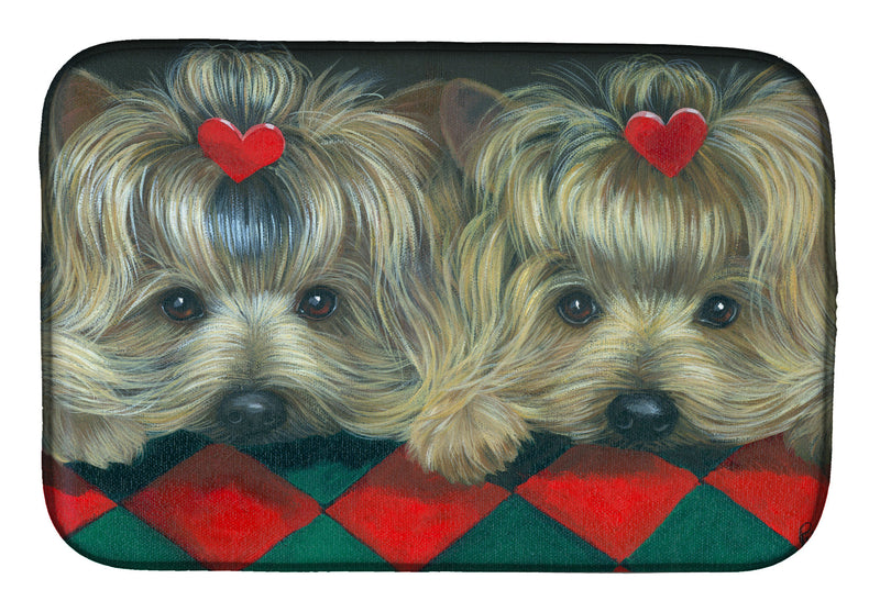 Yorkshire Terrier Yorkie 2 Hearts Dish Drying Mat PPP3290DDM