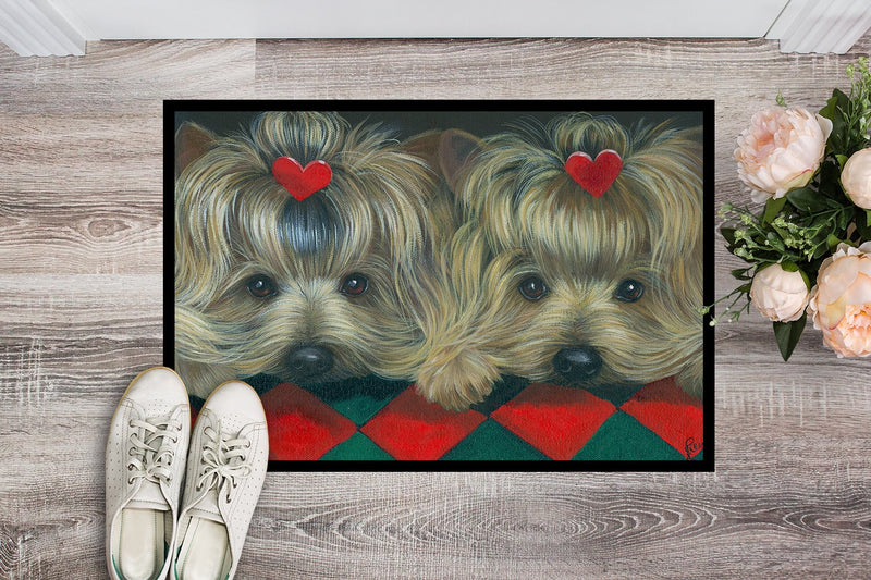 Yorkshire Terrier Yorkie 2 Hearts Indoor or Outdoor Mat 24x36 PPP3290JMAT