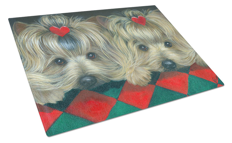 Yorkshire Terrier Yorkie 2 Hearts Glass Cutting Board Large PPP3290LCB