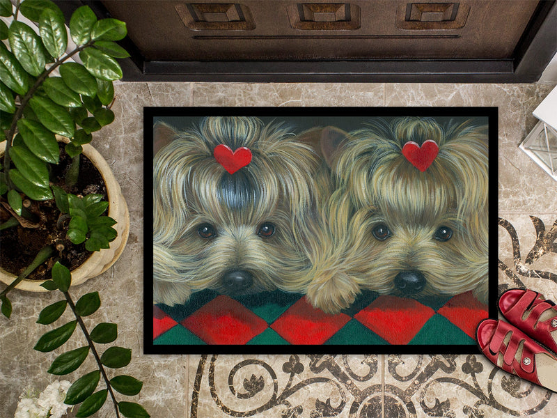 Yorkshire Terrier Yorkie 2 Hearts Indoor or Outdoor Mat 18x27 PPP3290MAT