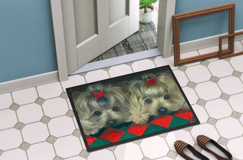 Yorkshire Terrier Yorkie 2 Hearts Indoor or Outdoor Mat 18x27 PPP3290MAT