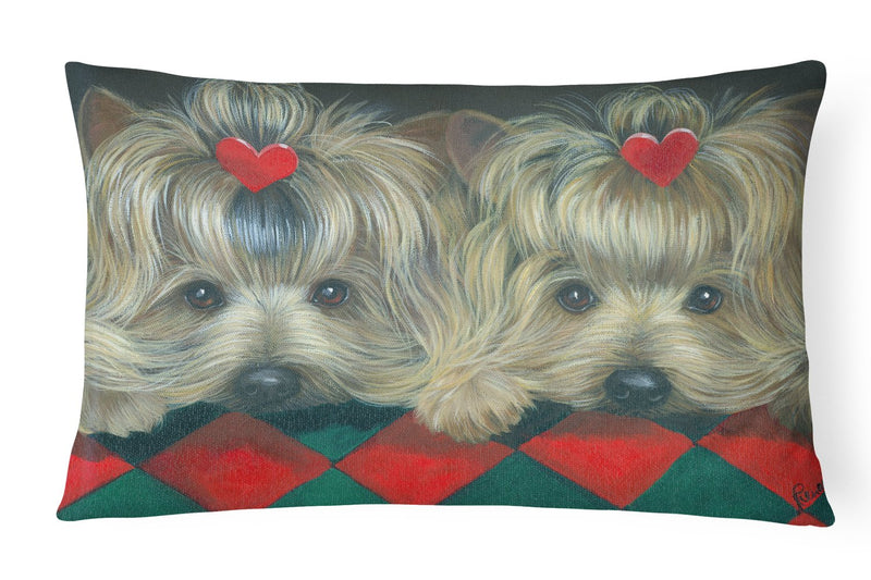 Yorkshire Terrier Yorkie 2 Hearts Canvas Fabric Decorative Pillow PPP3290PW1216