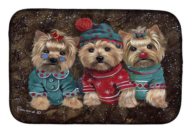 Yorkshire Terrier Yorkie Christmas Elves Dish Drying Mat PPP3291DDM