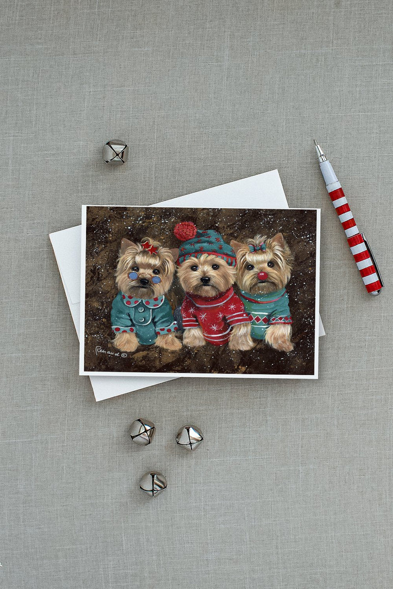 Yorkshire Terrier Yorkie Christmas Elves Greeting Cards and Envelopes Pack of 8