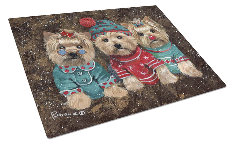 Yorkshire Terrier Yorkie Christmas Elves Glass Cutting Board Large PPP3291LCB