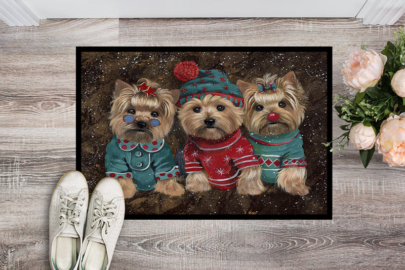 Yorkshire Terrier Yorkie Christmas Elves Indoor or Outdoor Mat 18x27 PPP3291MAT