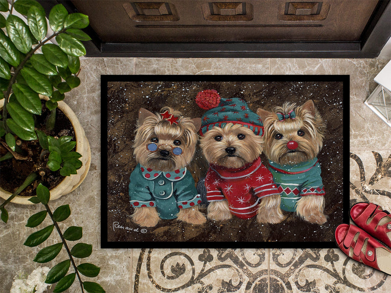 Yorkshire Terrier Yorkie Christmas Elves Indoor or Outdoor Mat 18x27 PPP3291MAT