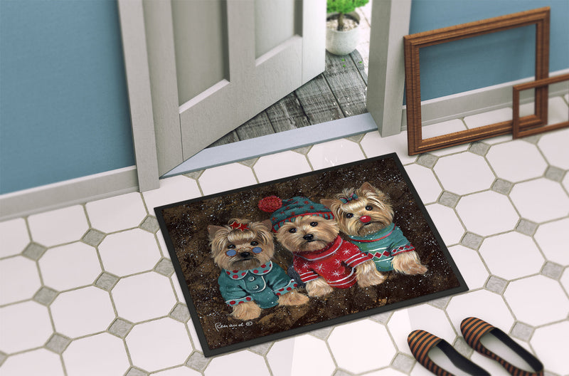 Yorkshire Terrier Yorkie Christmas Elves Indoor or Outdoor Mat 18x27 PPP3291MAT