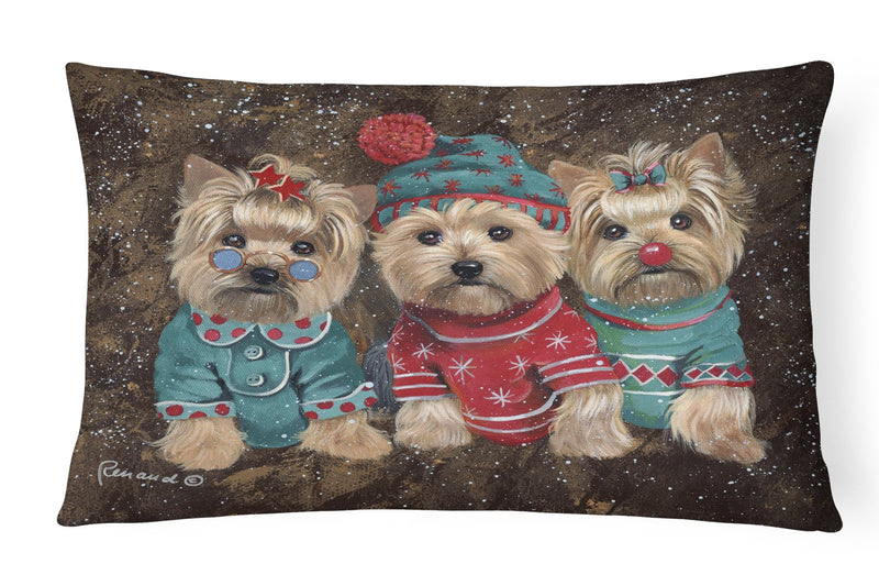 Yorkshire Terrier Yorkie Christmas Elves Canvas Fabric Decorative Pillow PPP3291PW1216