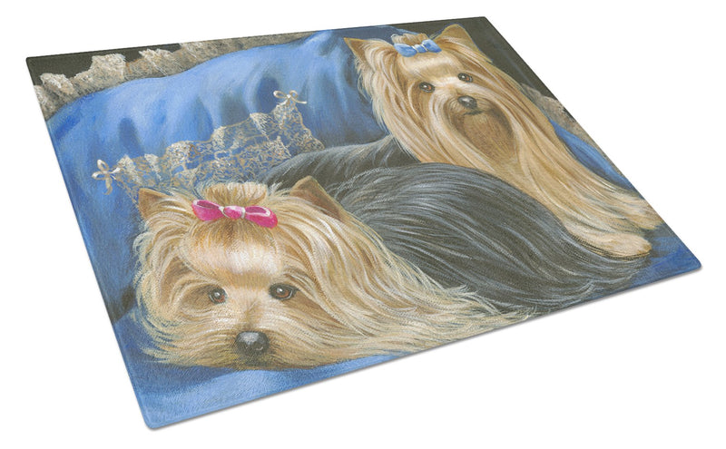 Yorkshire Terrier Yorkie Satin and Lace Glass Cutting Board Large PPP3293LCB