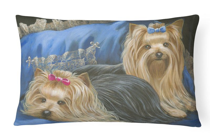 Yorkshire Terrier Yorkie Satin and Lace Canvas Fabric Decorative Pillow PPP3293PW1216