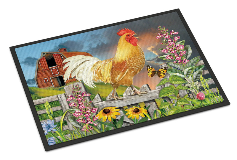 Yellow Rooster Greeting the Day Indoor or Outdoor Mat 24x36 PRS4024JMAT